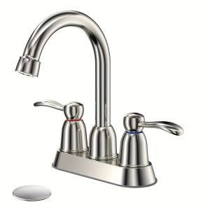 304 Stainless Steel Classic 2-Handle Widespread Bathroom Faucet with Pop-Up Drain, Water-Saving Touch-On Sink Faucet, Ceramic Valve, Brushed Nickel Finish, No Battery Needed - 4 Inch Centerset