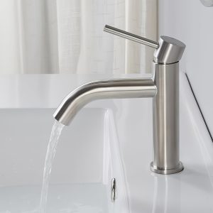 1 Pc Brushed Nickel 304 Stainless Steel Bathroom Faucet, Modern Single Bathroom Sink Faucet For Smooth Water Flow And Easy Installation, Vanity Basin Sink Faucet With Hot And Cold Water Supply Hoses