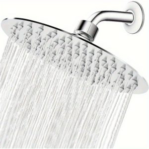 1pc 6-Inch Ultra-Thin Pressure Boosting Rainfall Shower Head, Chrome, Stainless Steel