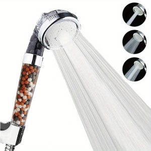 1pc High Pressure 3-Setting Handheld Shower Head with Anionic Filter, Stainless Steel, Spa Rain Bath Experience for Skin & Hair Health