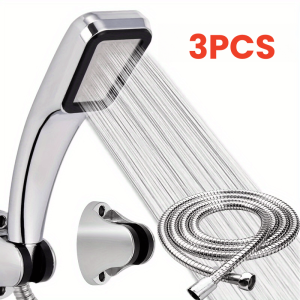 3pcs Bathroom Shower Head 300 Holes High Quality High Pressure Water Saving Rainfall Shower Head, 59.06inch Copper Core Hose, Shower Head Base