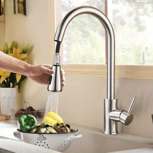 G9/ 16 Silver Kitchen Sink Commercial Faucet Pull-out Sprayer Mixer Faucet Brushed Nickel Suitable for Kitchen, Bar, Laundry Room, RV