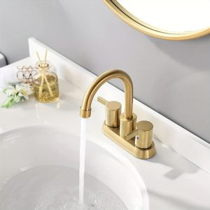 Bathroom Sink Faucet 4 In Faucet 2 Handle Brushed Golden Bath Faucet With Drain Brushed Golden Bathroom Faucets For Sink