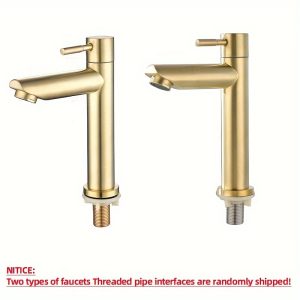 1pc Modern 304 Stainless Steel Single Basin Faucet, Golden Black Silver Deck Mounted, 1/2 Inch