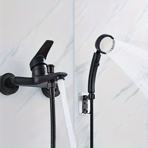 Black Triple Stainless Steel Bathroom Faucet - Hot & Cold Water, Wall-Mounted, Dual Control for Shower and Sink