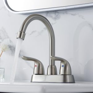 1 Pc Bathroom Faucet Brushed Nickel, 2 Handle Bathroom Sink Faucet, 4-Inch Centerset Bathroom Sink Faucet, 360?? Swivel Spout Bath Rv Lavatory Vanity Faucet, (water Hoses Pop Up Drain Are Not Included)Fits Lavatory, Bathroom Washbasin, Water Saving