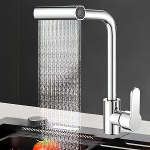 Kitchen Faucets With Pull Down Sprayer, Waterfall Kitchen Sink Faucet, Commercial Utility Stainless Steel Kitchen Faucets, Single Handle Kitchen Sink Faucet With Pull Down Sprayer For 3 Function