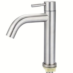 1pc 304 Stainless Steel Faucet, Single Cooled Ceramic Valve Core, Single Handle Bathroom Cabinet Basin Faucet