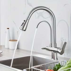 Kitchen Sink Faucet With Pull Down Sprayer 2 Handle 3 In 1 Water Filter Purifier Faucets Brushed Nickel Pull Out Sprayer Drinking Water Filter Purifier Mixer Tap