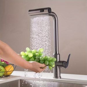 1pc Raindance Waterfall Kitchen Faucet, Three Modes Hot And Cold Universal Pull-out Rotating Vegetable Basin, Sink Faucet