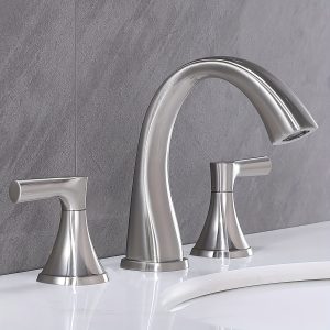 Widespread 2 Handle 3 Hole Brushed Nickel Bathroom Faucet, Modern Lavatory Vanity Bathroom Sink Faucet With Pop Up Drain