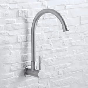 Stainless Steel High-Arc Single Cold Water Faucet - Splash-Proof, Wall-Mounted for Bathroom & Kitchen