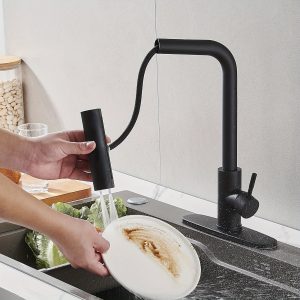 ECLERBC 4 Modes Waterfall Kitchen Faucet Pull Out Stream Sprayer Deck Mounted Hot Cold Water Mixer Tap 360 ?? Rotation Kitchen Sink Crane, Kitchen Sink Faucet Black Single Hole