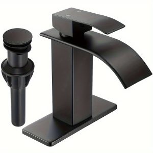 Waterfall Bathroom Faucet, Matte Black Modern Single Handle Bathroom Faucets For 1 Or 3 Hole Bathroom Sink Faucet Mixer Tap Washbasin Faucet With Deck, Pop-up Drain And Supply Hoses