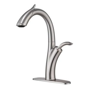 MONDAWE Scroll Wand High Arc Kitchen Faucet with Pull Down Sprayer, Morden Single Handle Kitchen Faucets with Deck Plate, 2 Way Sprayer, Brushed Nickel