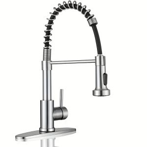 Commercial Stainless Steel Single Handle Kitchen Faucet with Pull-Down Sprayer for 1/3 Hole Sinks, Farmhouse RV Laundry Room